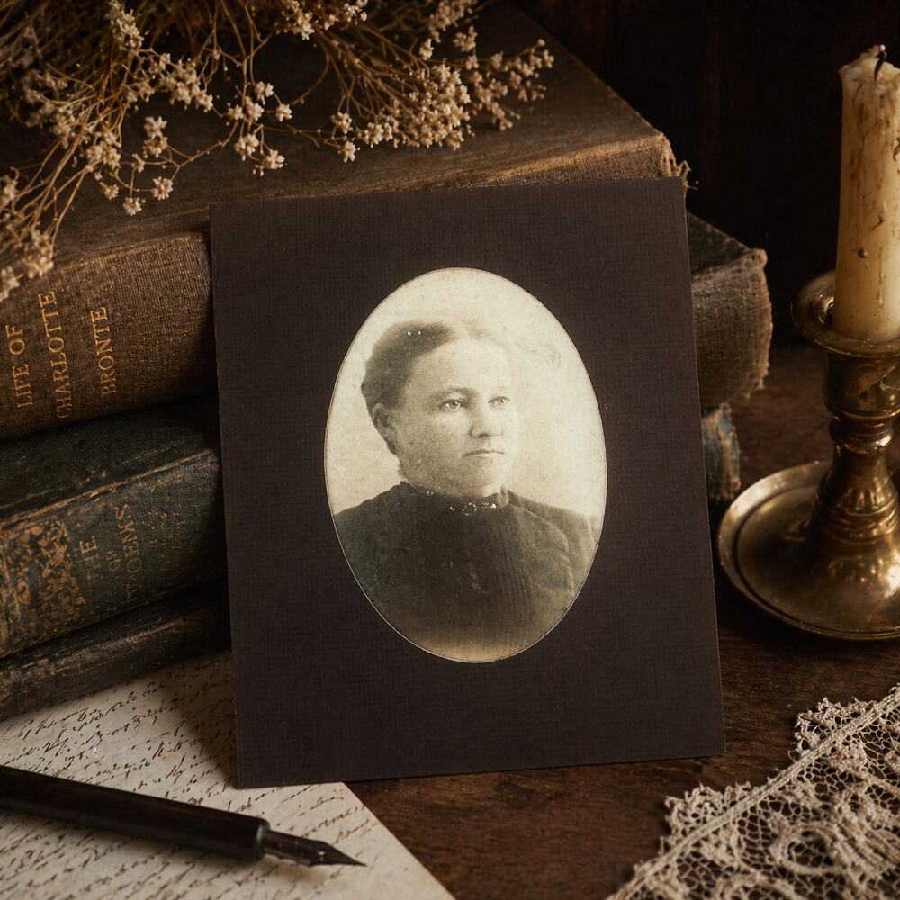 Antique Victorian Cabinet Card Portrait Woman Sepia Photo